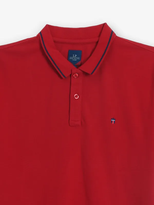 LOUIS PHILIPPE red plain cotton polo t-shirt