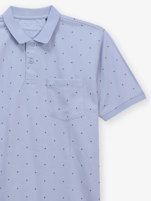 LOUIS PHILIPPE sky blue printed cotton polo t-shirt