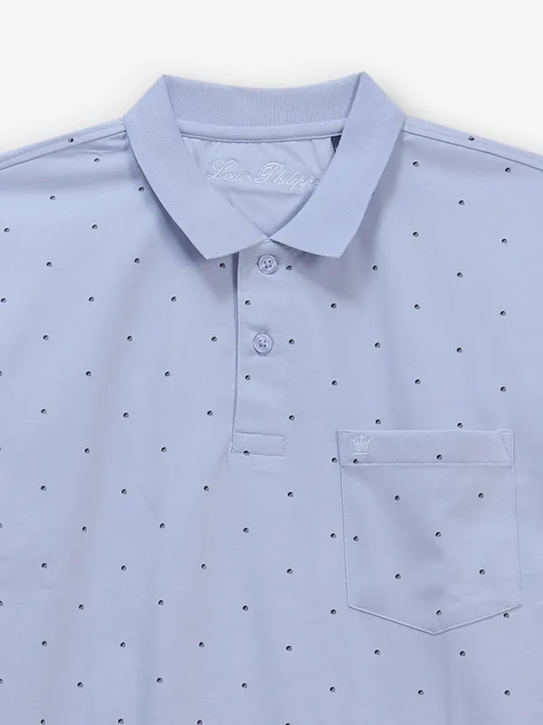 LOUIS PHILIPPE sky blue printed cotton polo t-shirt