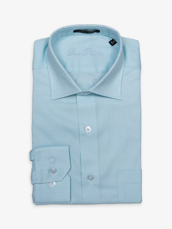 Louis Philippe sky blue texture cotton shirt
