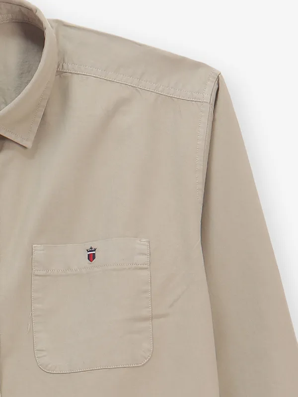 LOUIS PHILIPPE solid khakhi casual wear cotton shirt