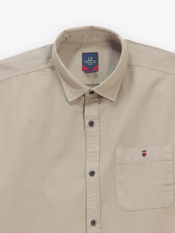 LOUIS PHILIPPE solid khakhi casual wear cotton shirt