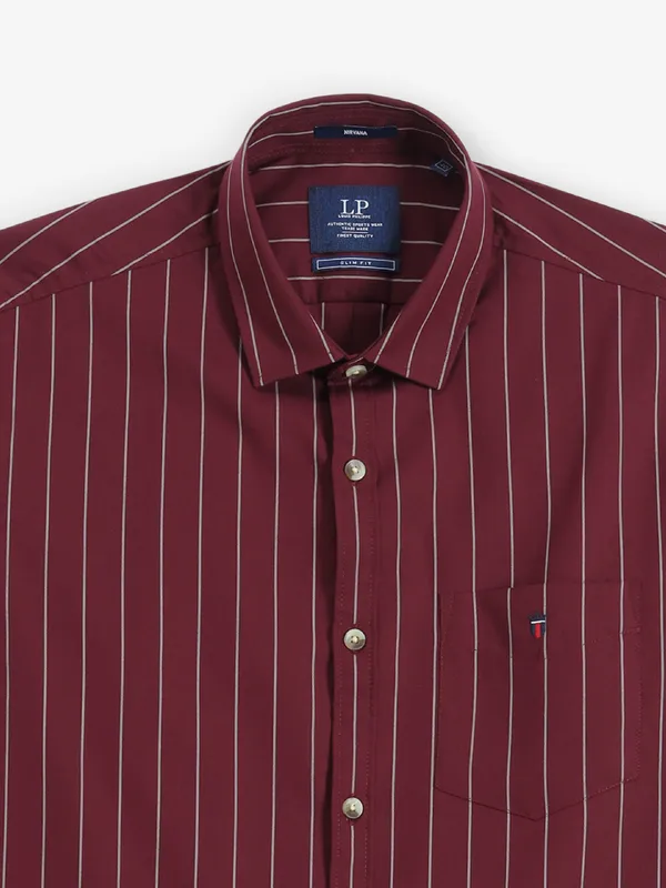 LOUIS PHILIPPE stripe maroon casual shirt for men