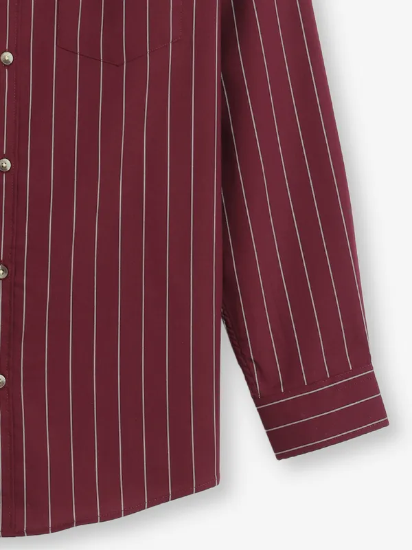 LOUIS PHILIPPE stripe maroon casual shirt for men