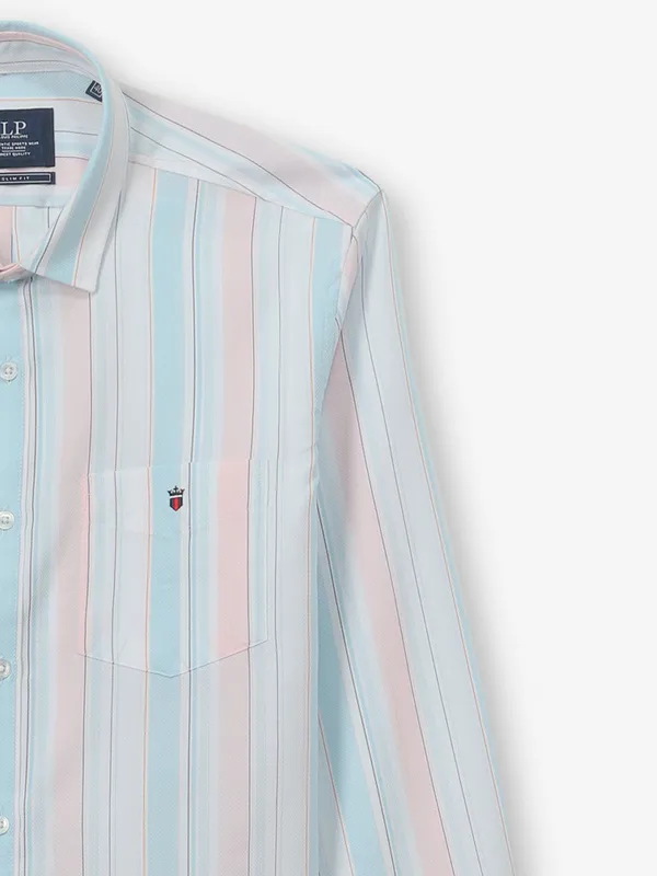 LOUIS PHILIPPE stripe sky blue shirt