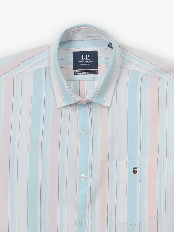 LOUIS PHILIPPE stripe sky blue shirt