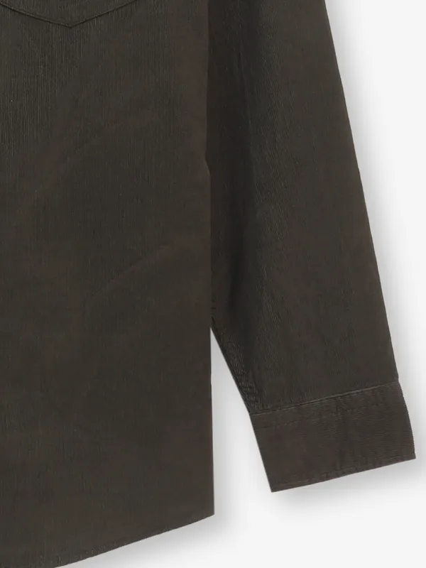 LOUIS PHILIPPE textured dark olive cotton shirt