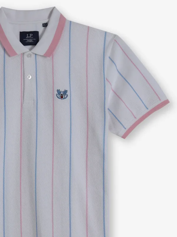 LOUIS PHILIPPE white and pink stripe t-shirt
