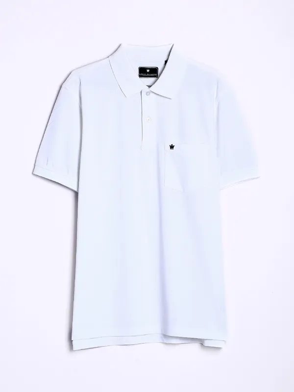 Louis Philippe white slim fit cotton polo t shirt