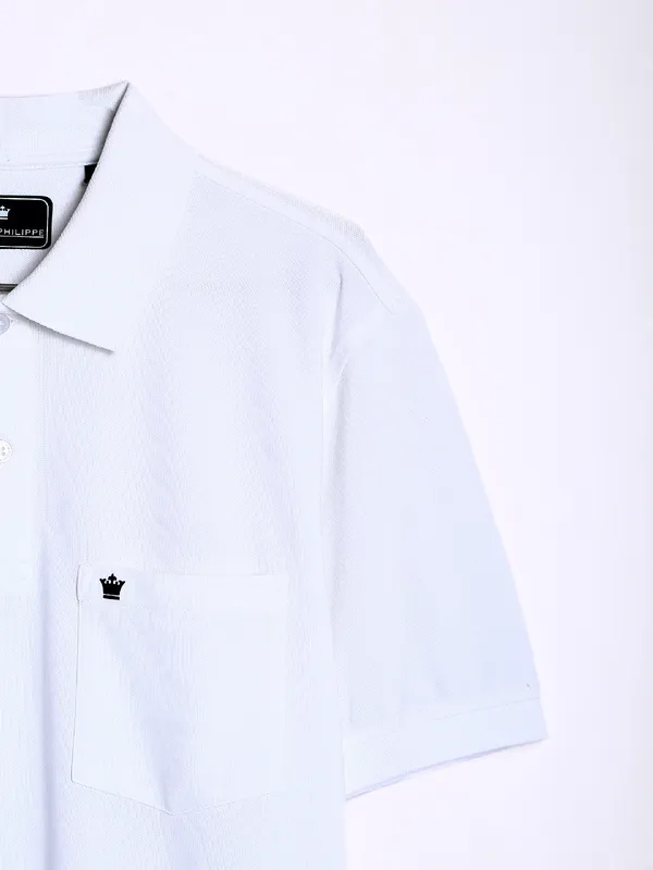 Louis Philippe white slim fit cotton polo t shirt