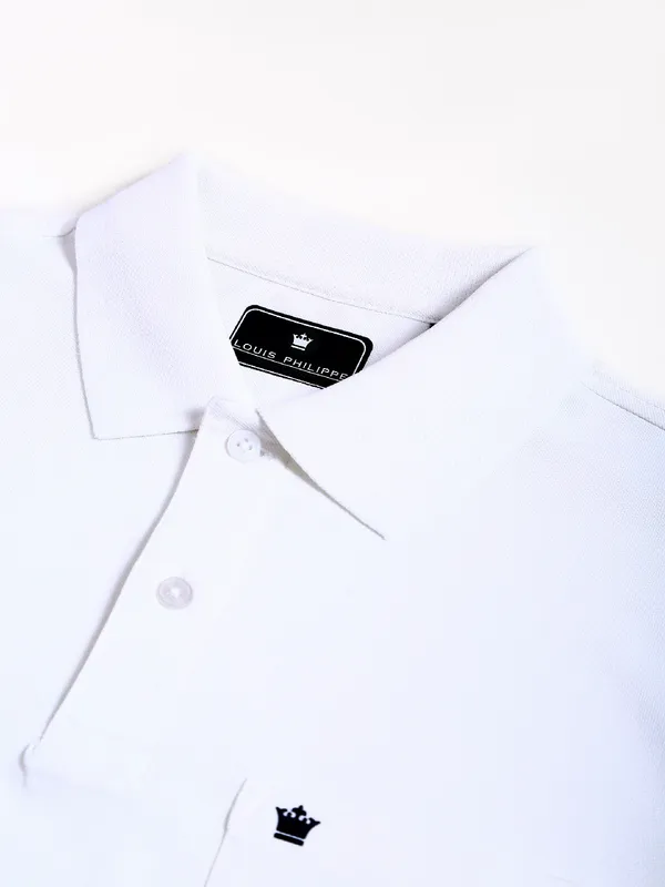 Louis Philippe white slim fit cotton polo t shirt