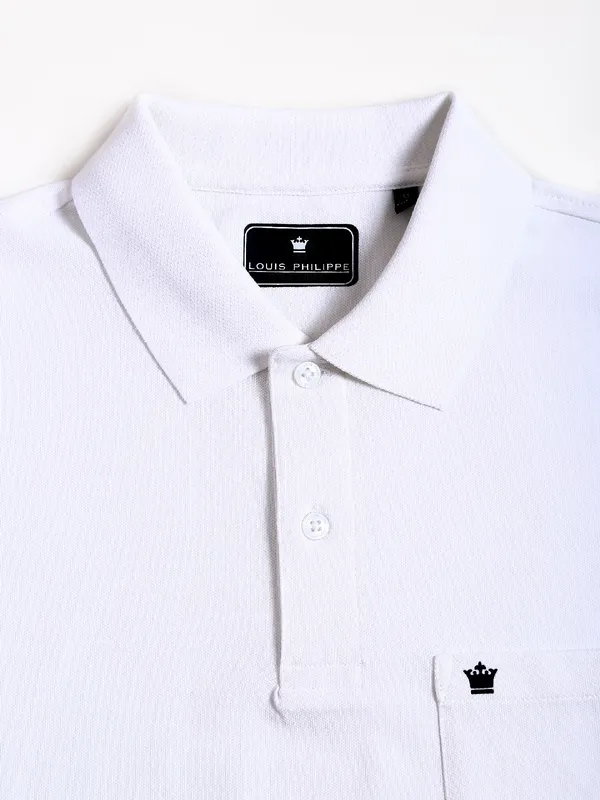 Louis Philippe white slim fit cotton polo t shirt