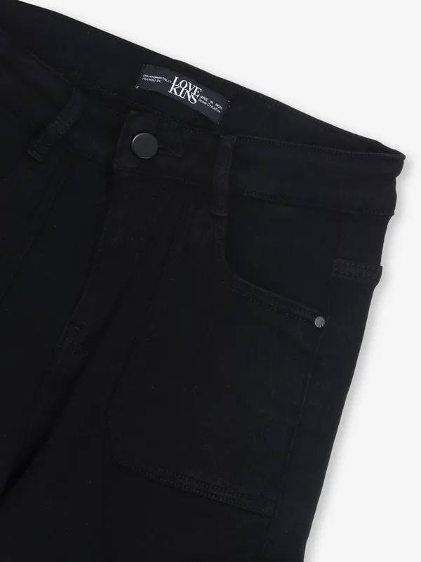 LOVEKINS black solid denim cargo jeans