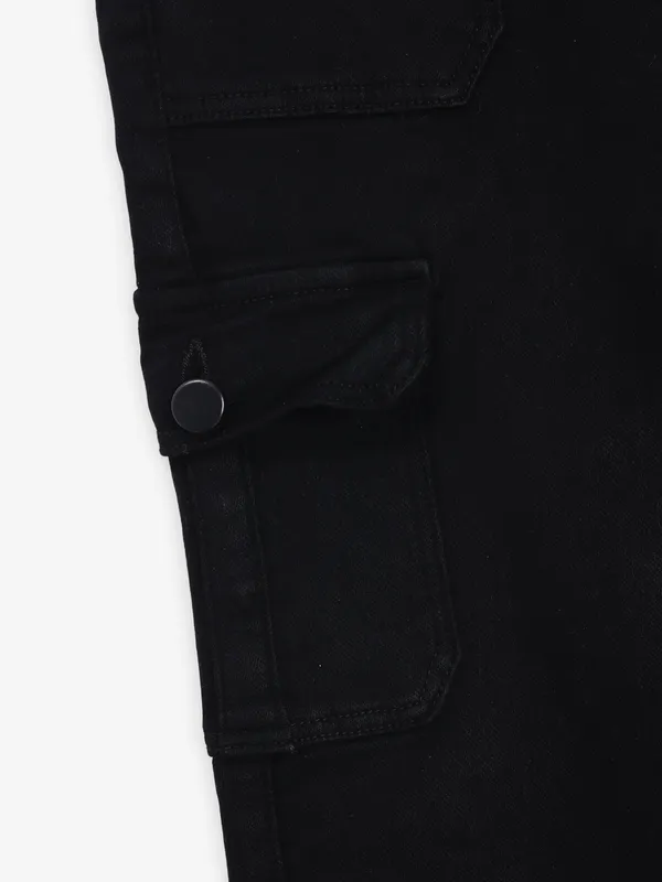 LOVEKINS black solid denim cargo jeans