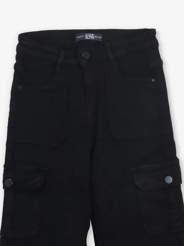 LOVEKINS black solid denim cargo jeans