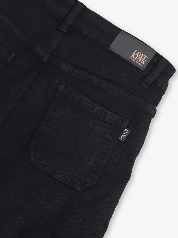 LOVEKINS black solid denim cargo jeans