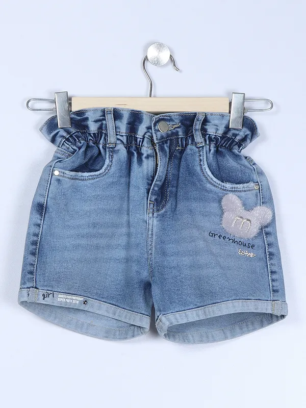 Lovekins denim washed shorts in sky blue