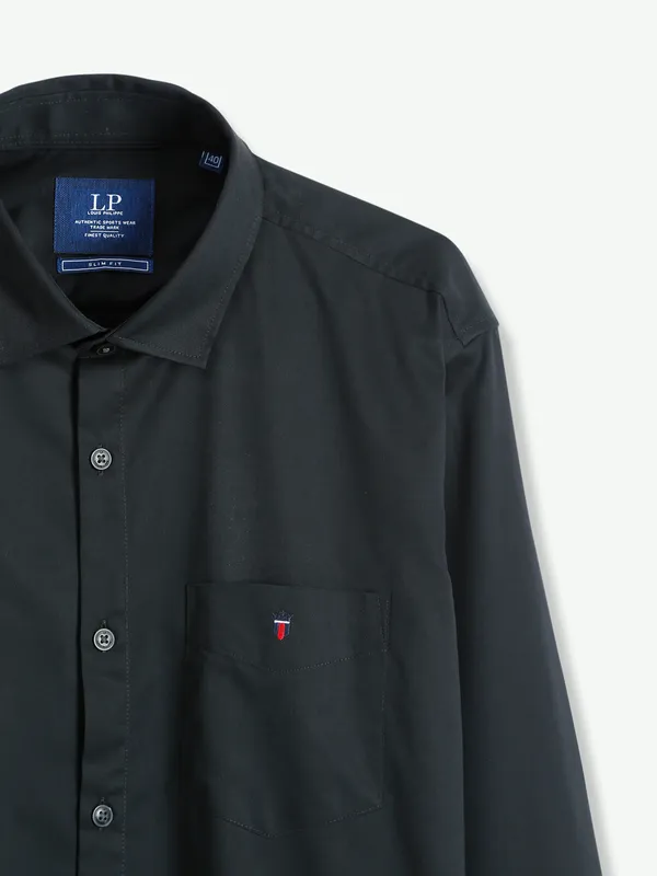 LP black cotton plain slim fit shirt