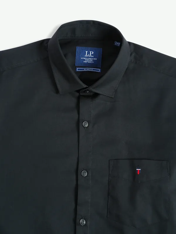 LP black cotton plain slim fit shirt