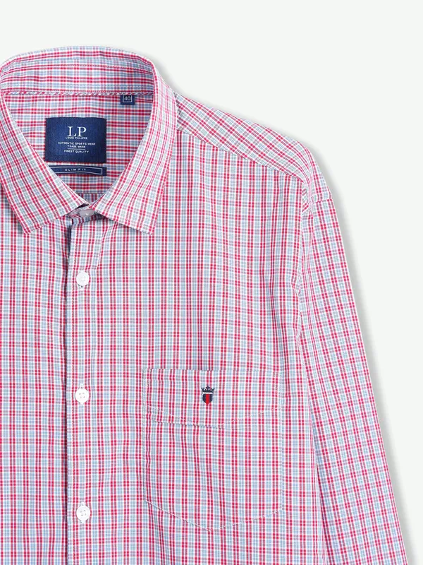 LP cotton red slim fit checks shirt