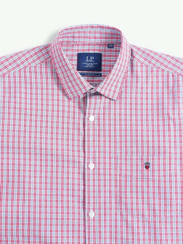 LP cotton red slim fit checks shirt