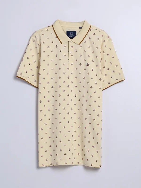 LP cream printed polo t shirt