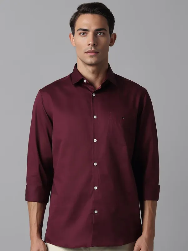 LP plain maroon cotton casual shirt