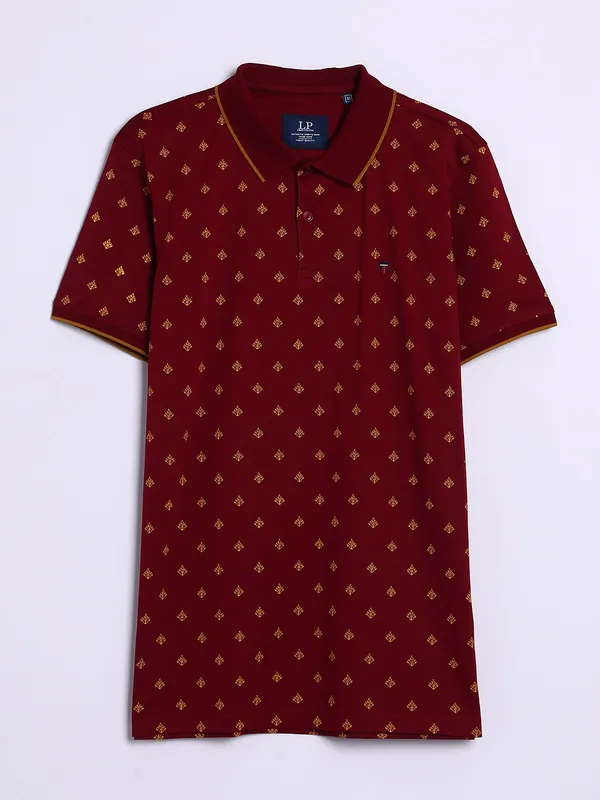 LP printed maroon cotton polo t shirt