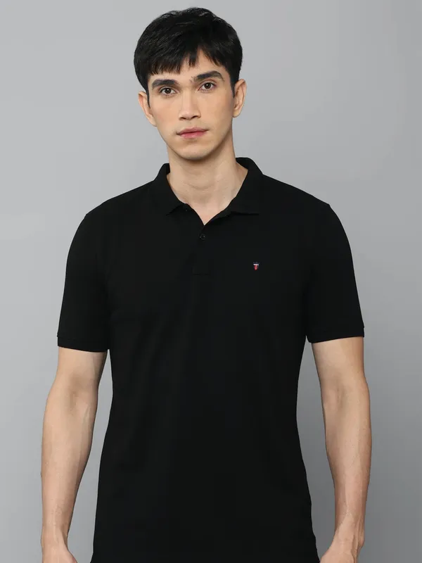 LP Sport plain black cotton polo t shirt