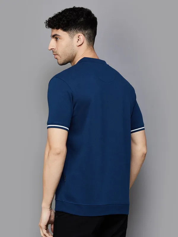 LP SPORT plain blue cotton slim fit t-shirt