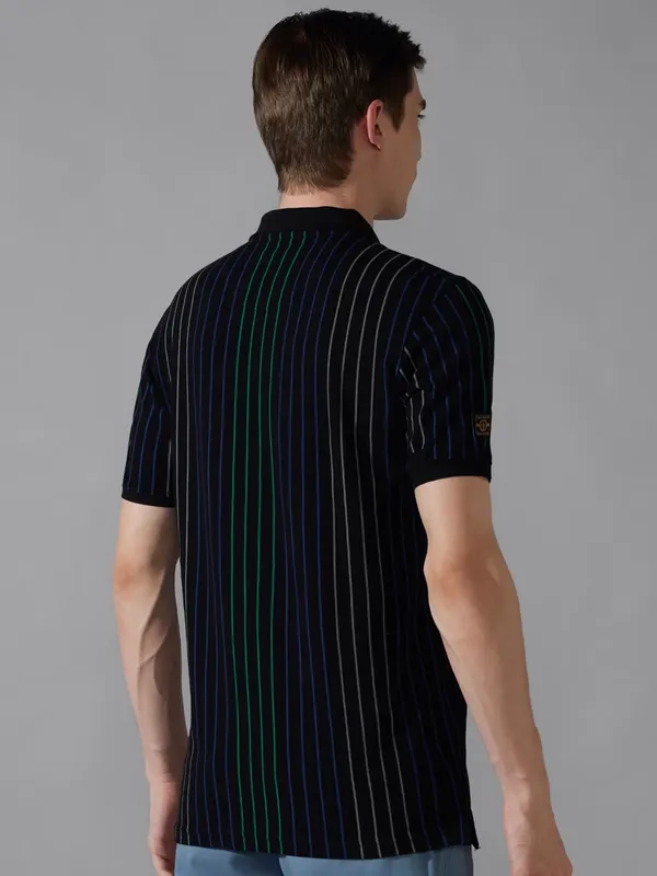 LP SPORT stripe pattern black cotton slim fit t-shirt