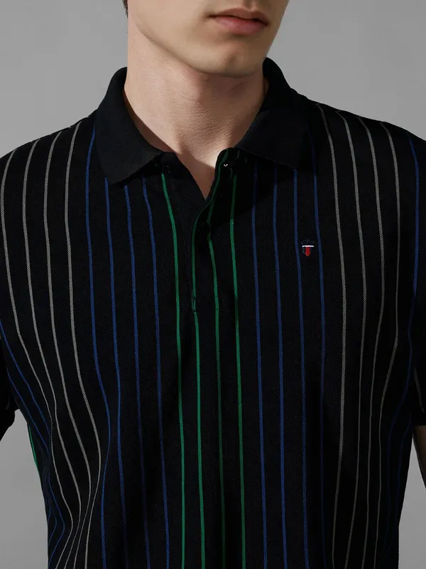 LP SPORT stripe pattern black cotton slim fit t-shirt