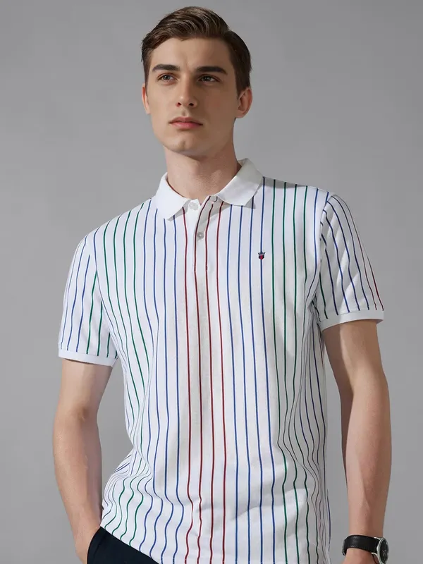 LP SPORT stripe pattern white cotton slim fit t-shirt