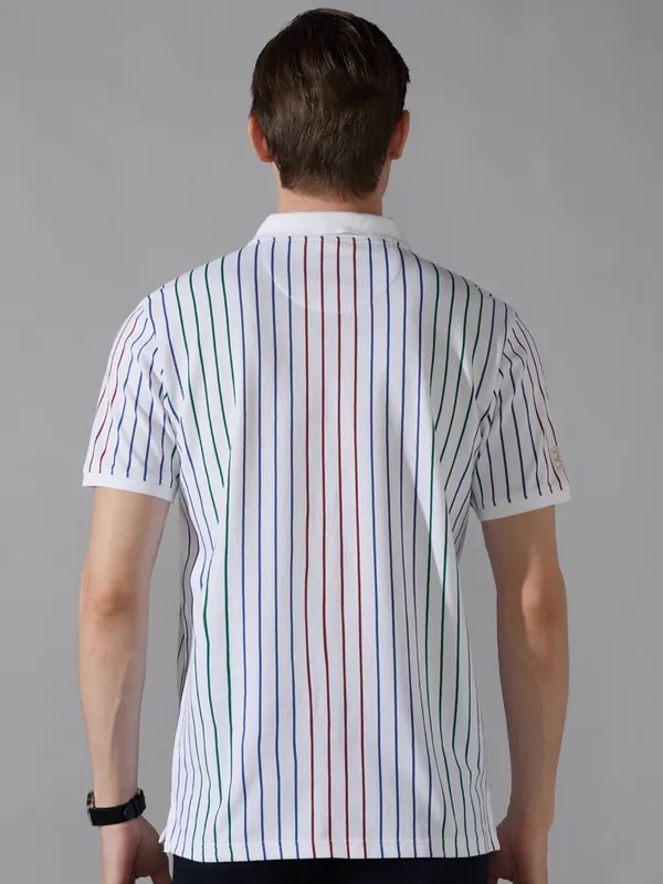 LP SPORT stripe pattern white cotton slim fit t-shirt