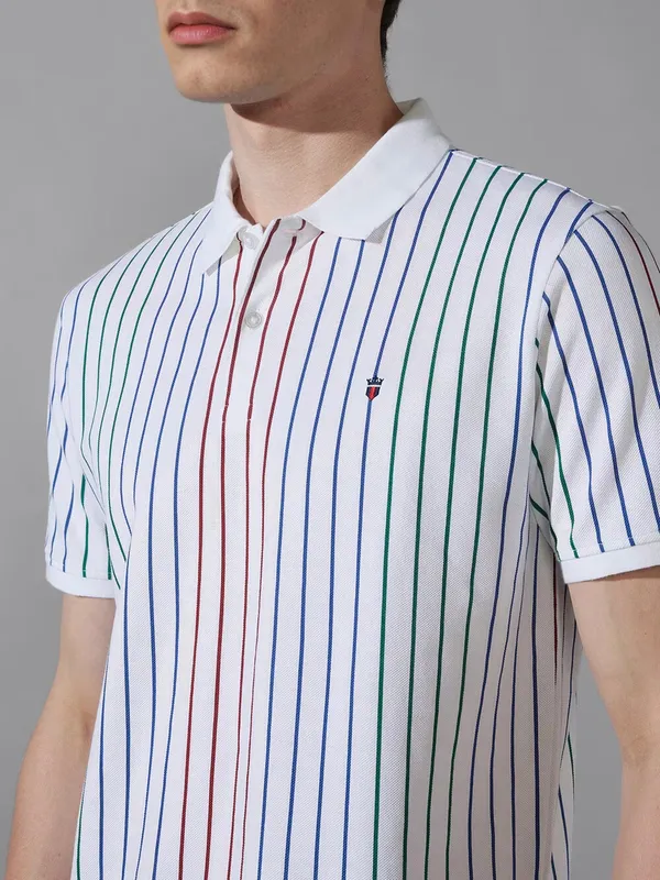 LP SPORT stripe pattern white cotton slim fit t-shirt