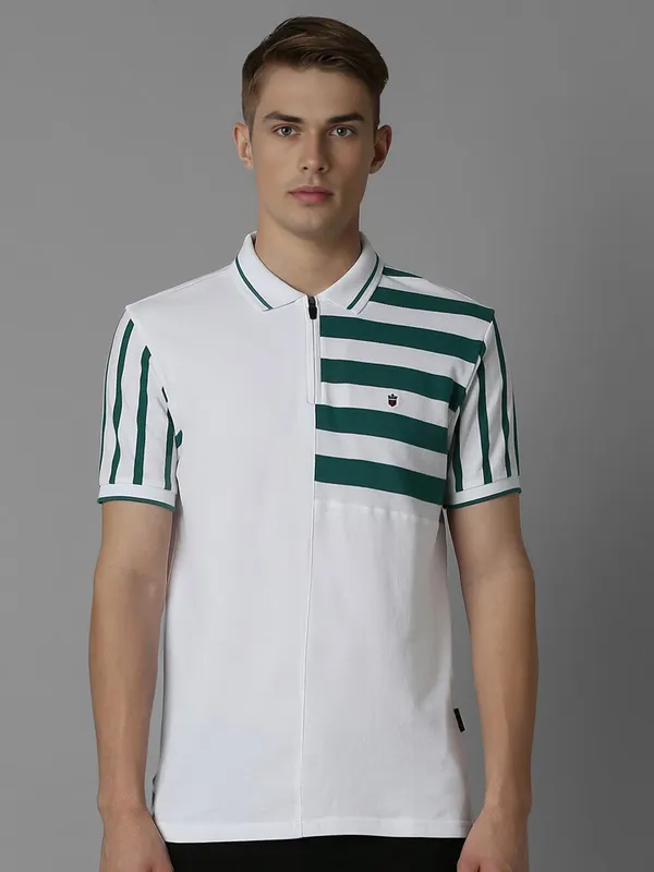 LP SPORT stripe white cotton slim fit t-shirt