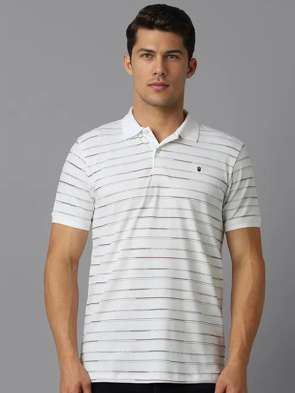 LP SPORT stripe white slim fit t-shirt in cotton