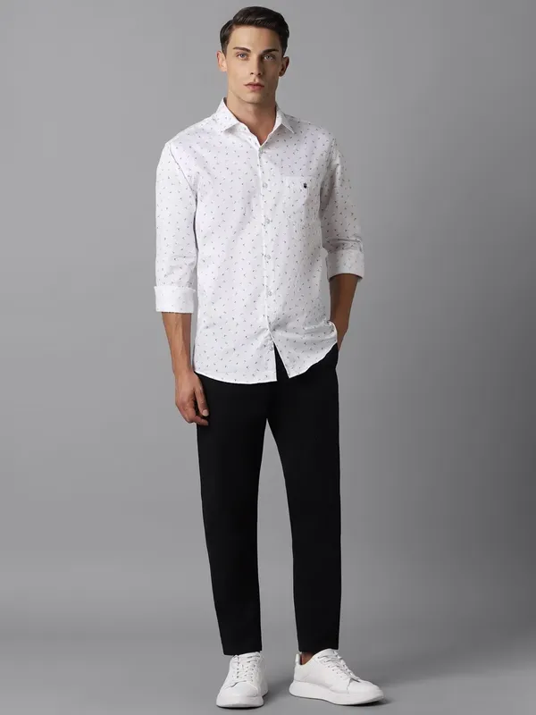 LP white printed cotton casual shirt