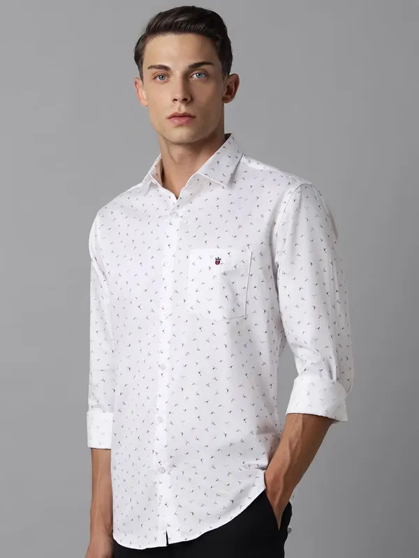 LP white printed cotton casual shirt