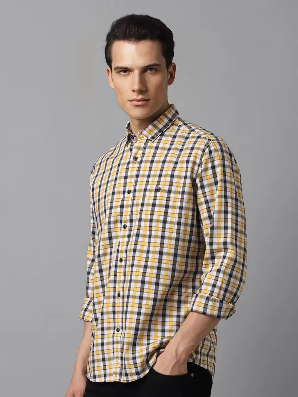 LP yellow checks cotton casual shirt