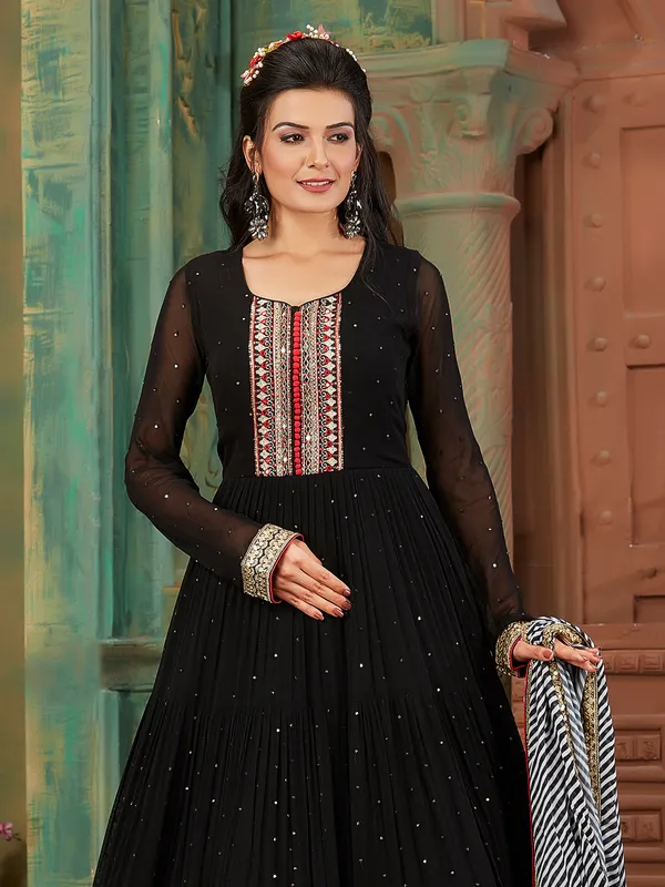 Luxurious black georgette anarkali suit