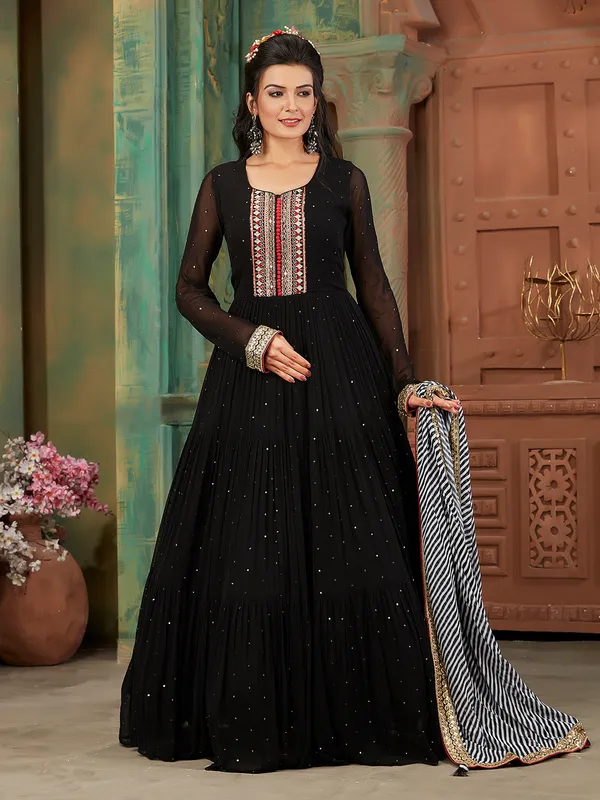 Luxurious black georgette anarkali suit
