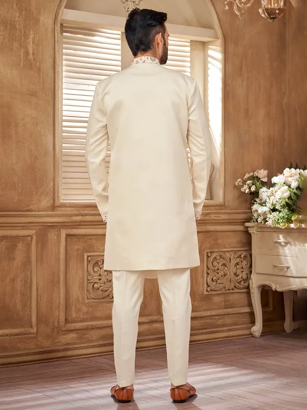 Luxurious cream silk indowestern jacket for men
