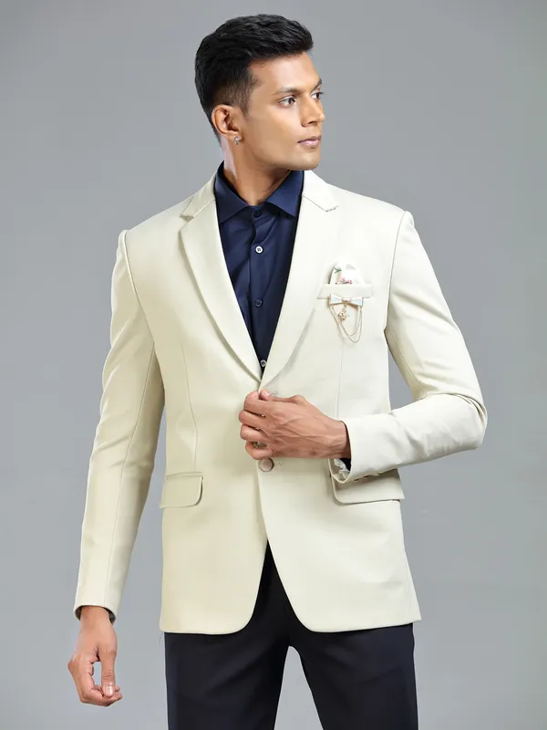 Luxurious cream terry rayon blazer for men