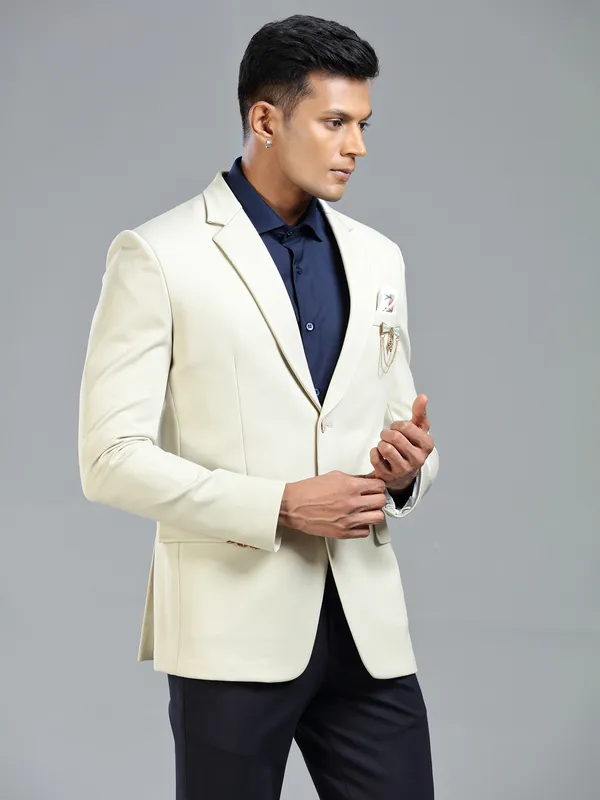 Luxurious cream terry rayon blazer for men