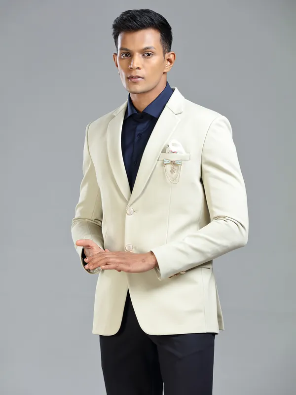 Luxurious cream terry rayon blazer for men
