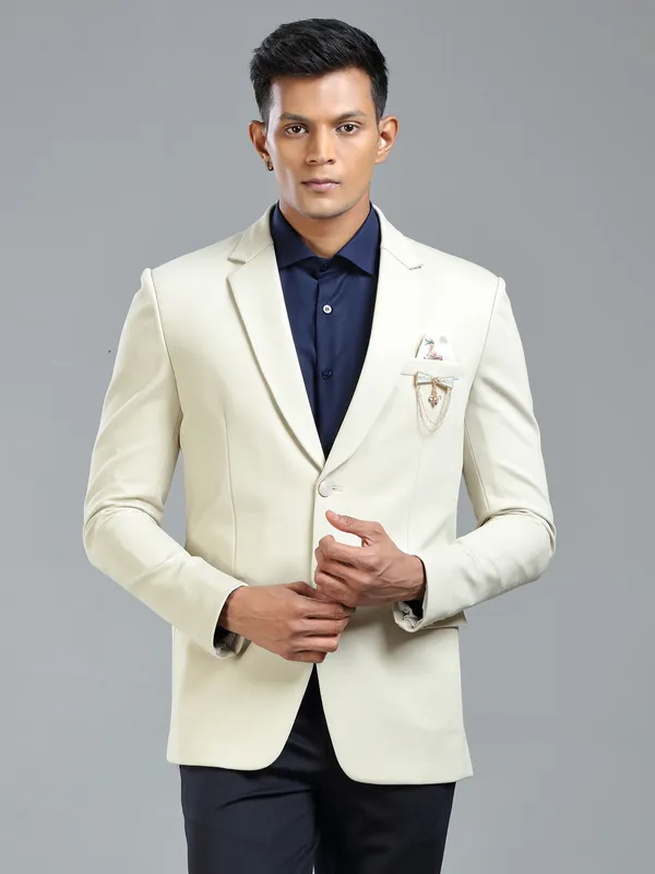 Luxurious cream terry rayon blazer for men