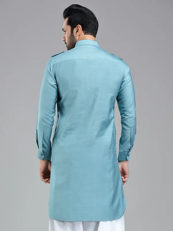 Luxurious firozi blue mens pathani kurta