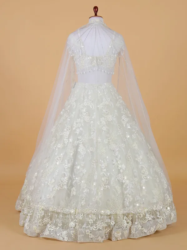 Luxurious looking off white net lehenga choli