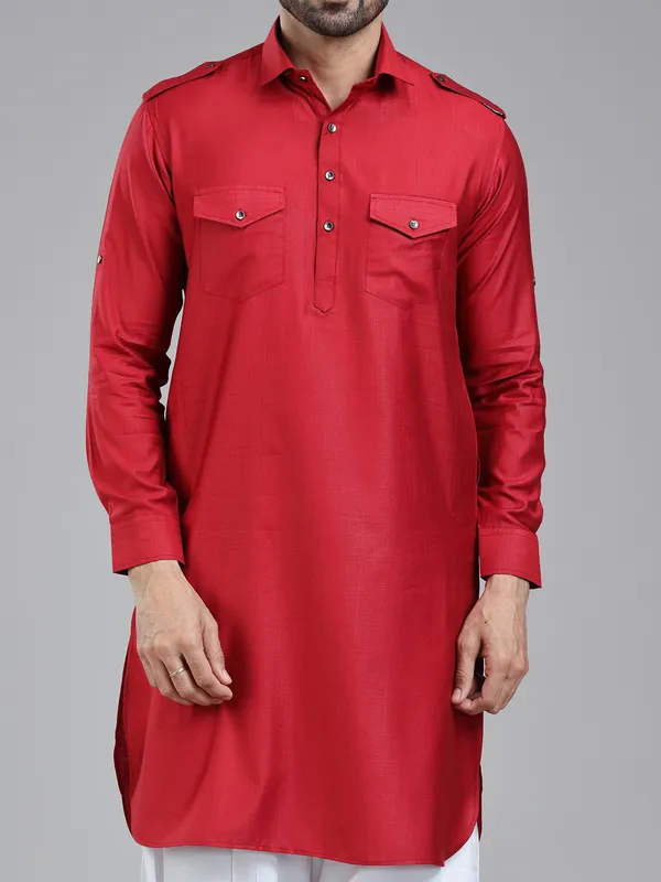 Luxurious presenting dark red mens pathani kurta